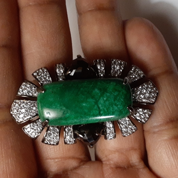 925 Green Corundum (Sapphire), White Zircons & Smoky Quartz. - Picture 14 of 15